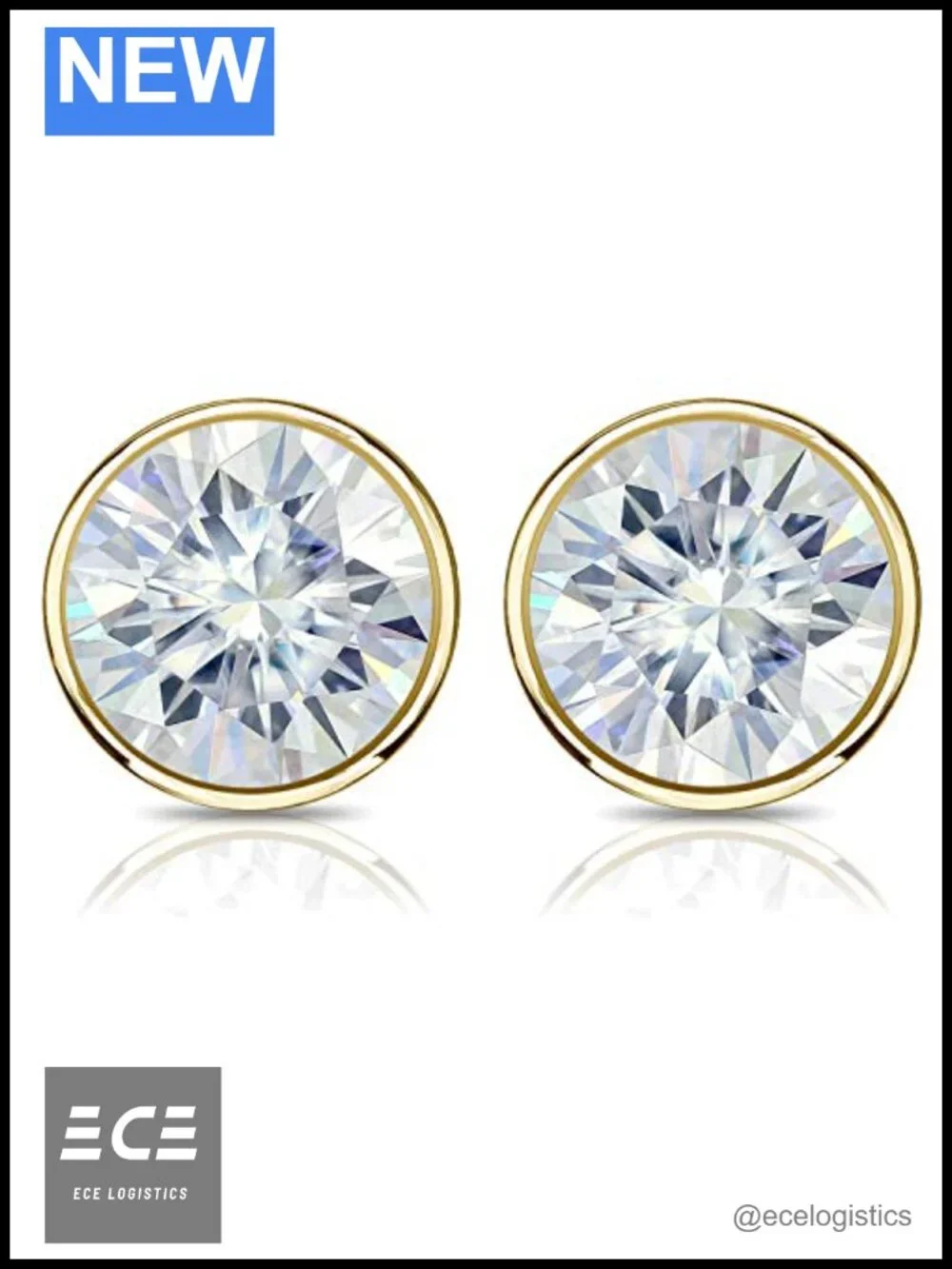 14k Gold Moissanite Bezel Stud Earrings Push Back